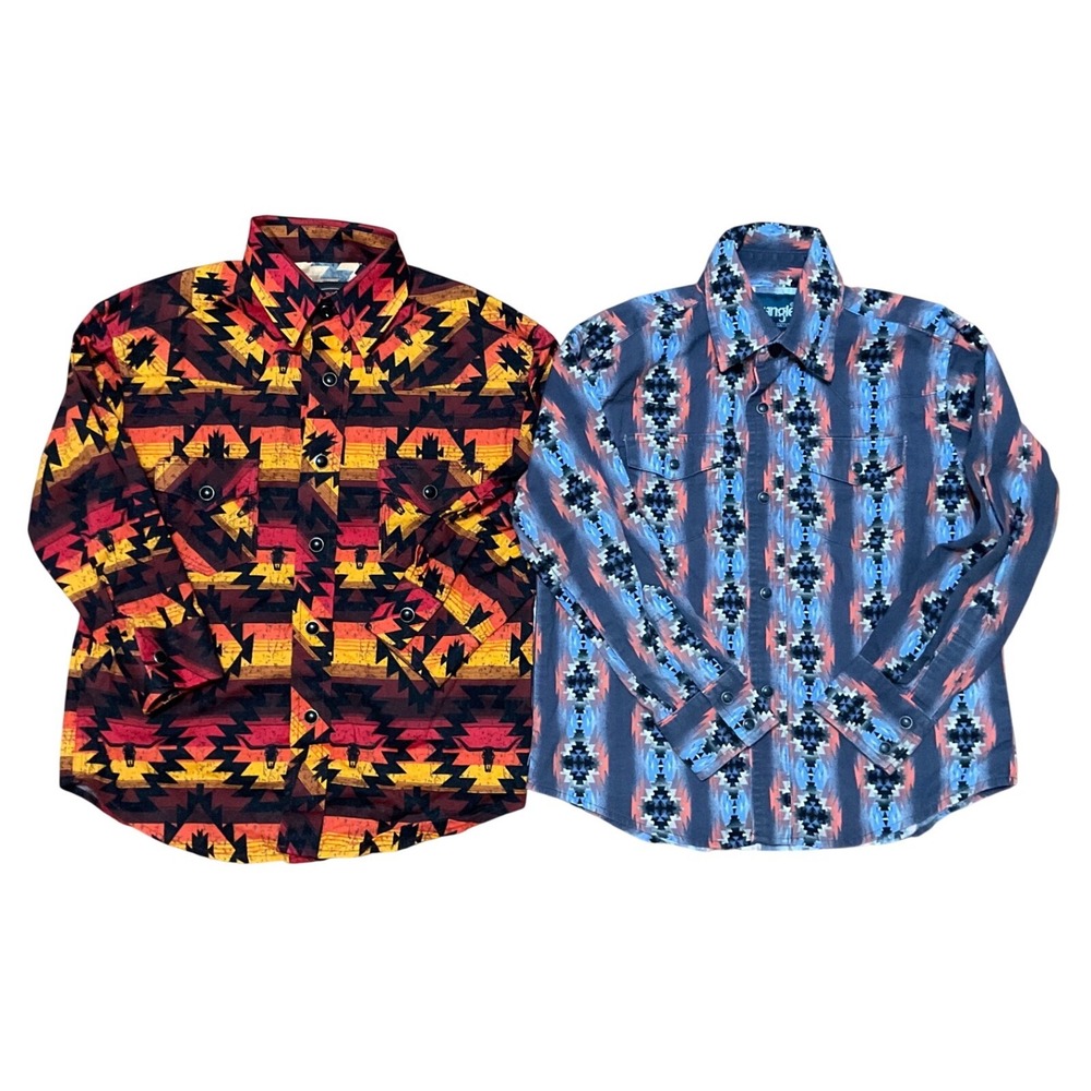 Vintage Wrangler S Southwestern Pearl Snap Shirts & Aztec Rock & Roll XS LOT